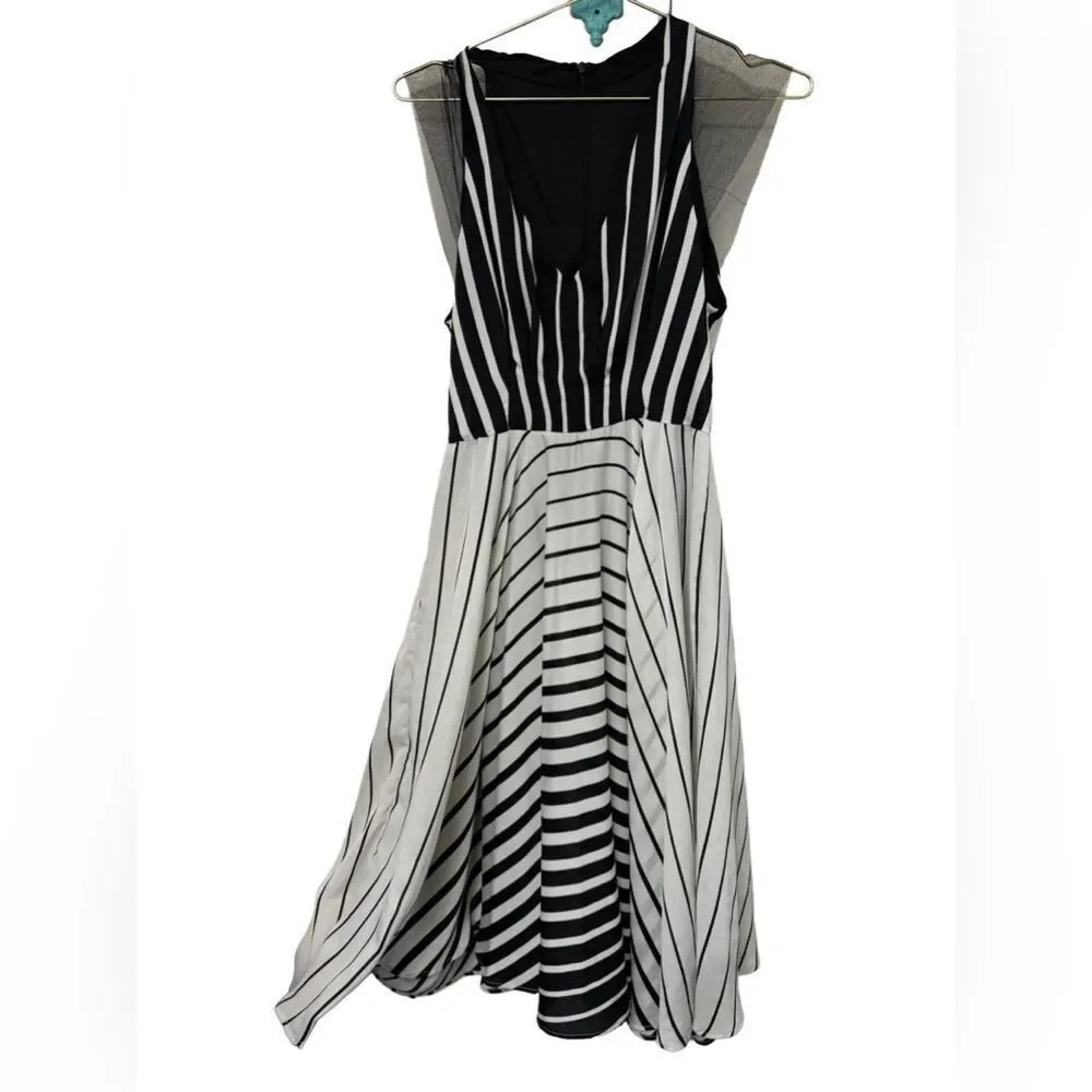NWOT Eva Franco skater style dress silky stripes Sample Sz 0